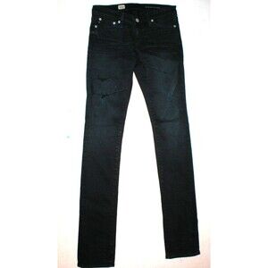 New $255 Womens Designer AG Jeans Premiere Skinny Straight Black 25 Slashed Dark